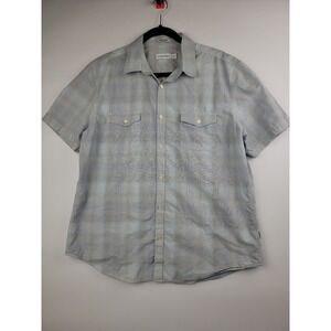 Calvin Klein Mens Blue White Micro Check Short Sleeve Button Down Shirt Large